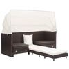 vidaXL Canap&eacute;-lit extensible 3 places avec toit R&eacute;sine tress&eacute;e Marron