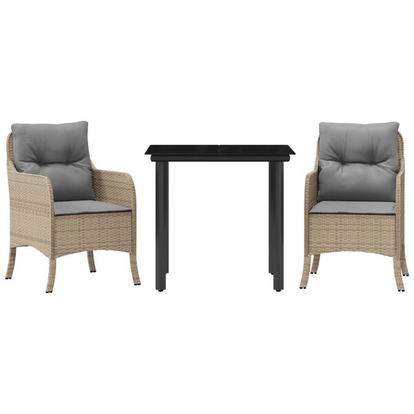 vidaXL Ensemble &agrave; manger de jardin et coussins 3 pcs Beige poly rotin