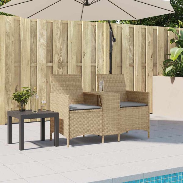 vidaXL Canap&eacute; de jardin 2 places avec table et coussins r&eacute;sine tress&eacute;e