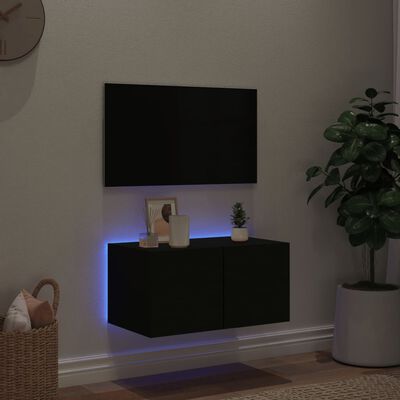 vidaXL Meuble TV mural avec lumières LED noir 60x35x31 cm
