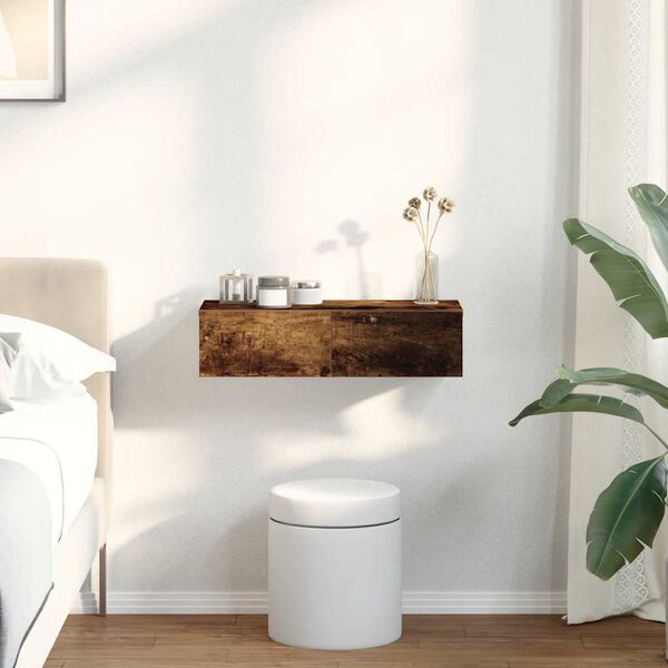 vidaXL &Eacute;tag&egrave;re murale avec tiroirs ch&ecirc;ne fum&eacute; bois d'ing&eacute;nierie