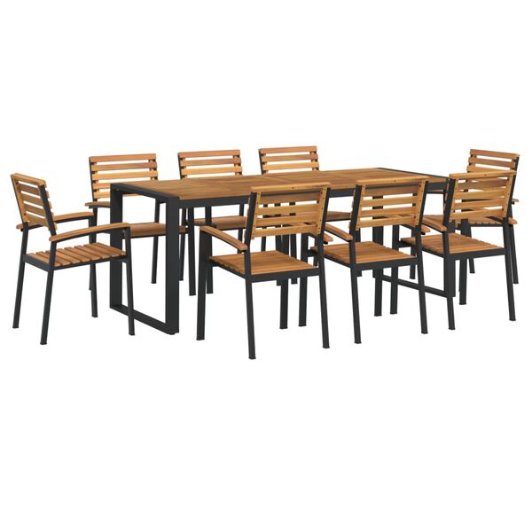 vidaXL Ensemble &agrave; manger de jardin 9 pcs bois d'acacia solide et m&eacute;tal
