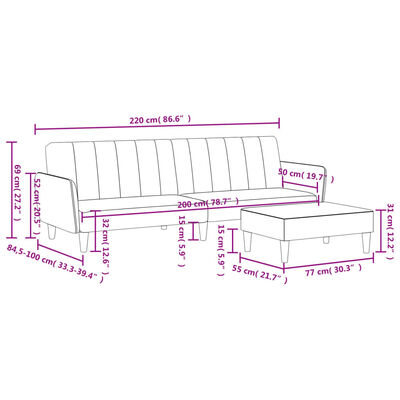 vidaXL Canapé-lit à 2 places avec repose-pied gris foncé tissu