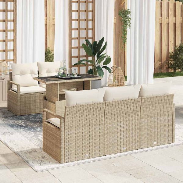 vidaXL Ensemble de Canap&eacute;s avec coussin 6 pcs beige et cr&egrave;me polyrotin