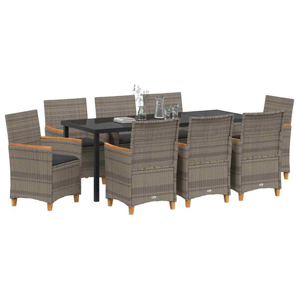 vidaXL Ensemble de salle &agrave; manger pour jardin 9 pcs Gris polyrotin