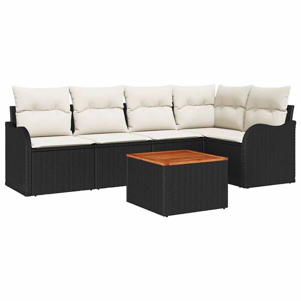 vidaXL Ensemble de canap&eacute; de jardin 6 pcs Noir et Cr&egrave;me polyrotin