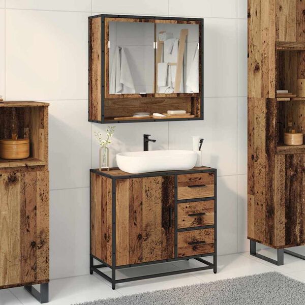 vidaXL Ensemble de mobilier de salle de bain 2 pcs Bois Ancien