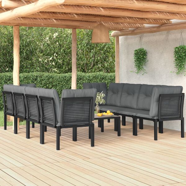 vidaXL Salon de jardin 9 pcs noir et gris r&eacute;sine tress&eacute;e