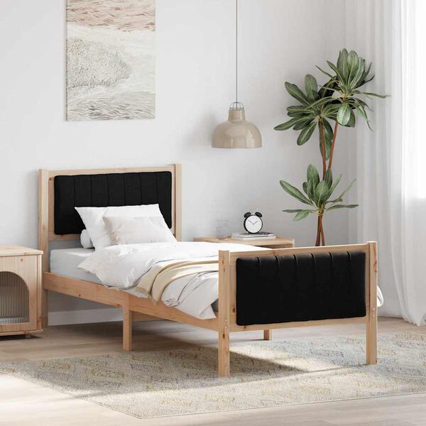 vidaXL Cadre de lit Marron et noir 80 x 200 cm Bois massif en pin