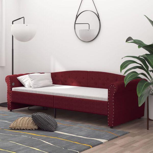 vidaXL Lit avec matelas et USB Rouge bordeaux Tissu 90x200 cm