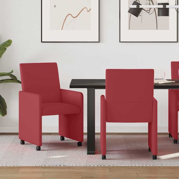 vidaXL Chaises de Salle &agrave; Manger avec Roues 2 pcs Bordeaux Faux cuir