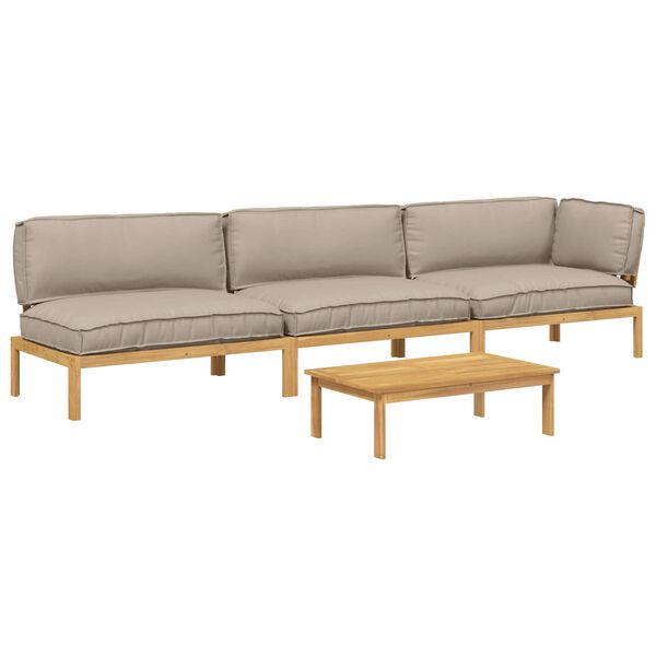 vidaXL Ensemble de Canap&eacute;s Uni 4 pcs Taupe Bois d'Acacia Massif