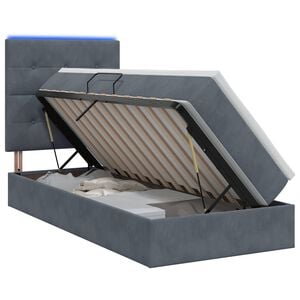 vidaXL Lit de rangement LED avec matelas Gris fonc&eacute; 90 x 190 cm