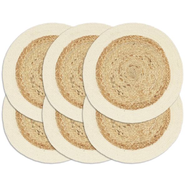 vidaXL Napperons 6 pcs Naturel Plain 38 cm Rond Jute et coton