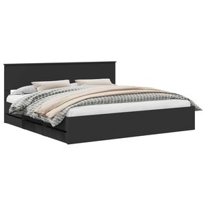 vidaXL Cadre de lit avec tiroir Noir 200 x 200 cm Bois Ing&eacute;nierie