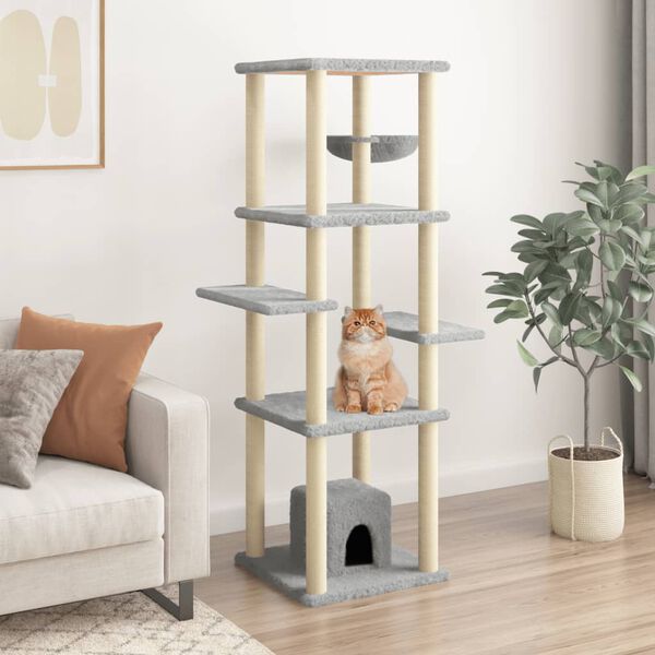 vidaXL Arbre &agrave; chat avec griffoirs en sisal Gris clair 154 cm
