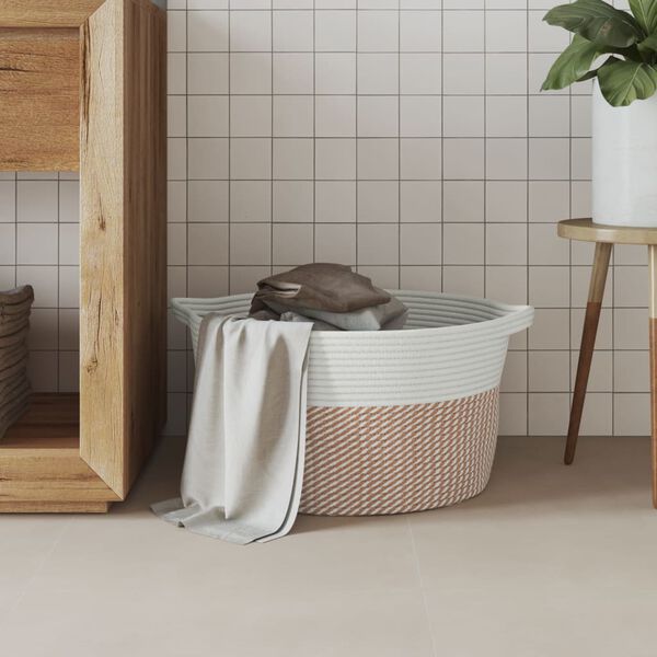 vidaXL Panier de rangement marron et blanc &Oslash;40x25 cm coton