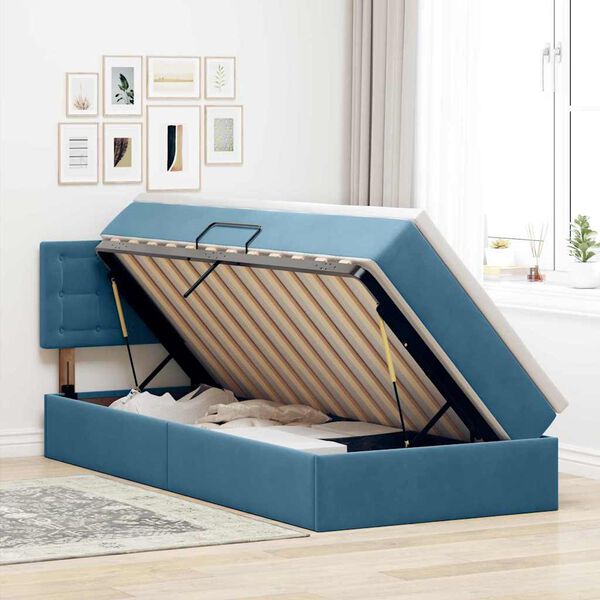 vidaXL Lit de Rangement avec matelas Bleu fonc&eacute; 100 x 200 cm Velours