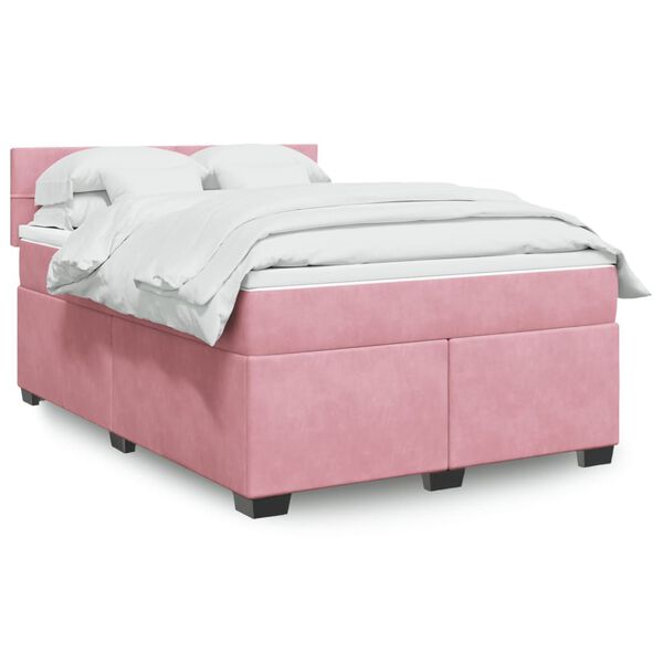 vidaXL Sommier &agrave; lattes de lit avec matelas Rose 140x190 cm Velours