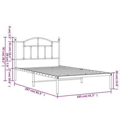 vidaXL Cadre de lit métal sans matelas et tête de lit blanc 100x200 cm