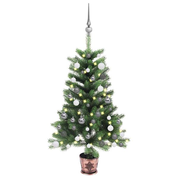 vidaXL Arbre de No&euml;l artificiel pr&eacute;-&eacute;clair&eacute; et boules 90 cm vert