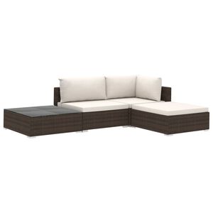 vidaXL Salon de jardin 4 pcs avec coussins R&eacute;sine tress&eacute;e Marron