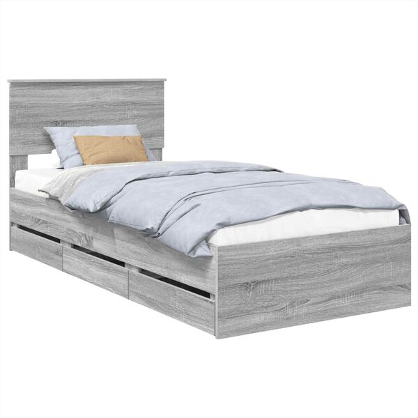 vidaXL Cadre de lit Gris Sonoma 75 x 190 cm Bois Ing&eacute;nierie
