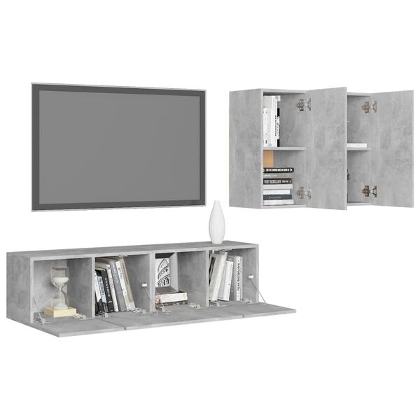vidaXL Ensemble de meubles TV 4 pcs Gris b&eacute;ton Bois d'ing&eacute;nierie