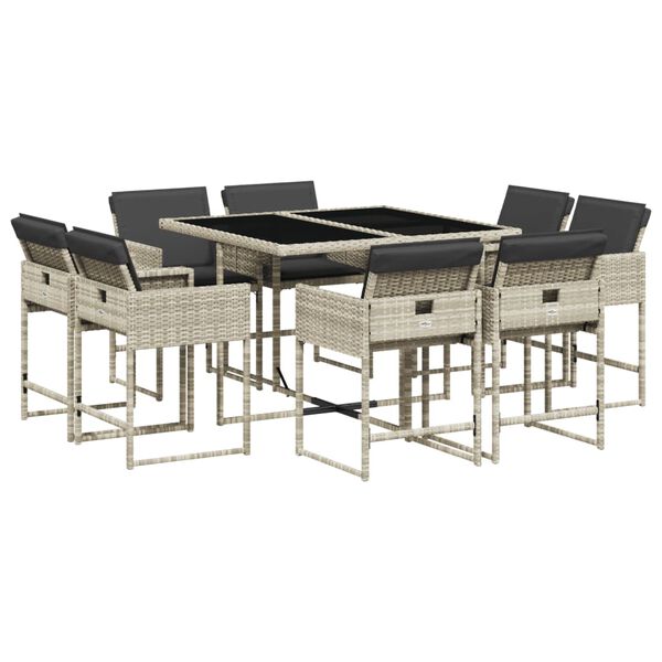 vidaXL Ensemble &agrave; manger de jardin et coussins 9 pcs gris clair rotin
