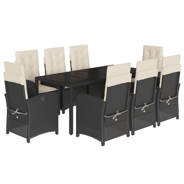 vidaXL Ensemble &agrave; manger de jardin 9pcs coussins noir r&eacute;sine tress&eacute;e