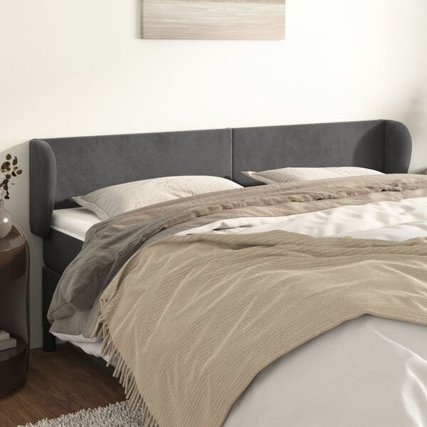 vidaXL T&ecirc;te de lit avec oreilles Gris fonc&eacute; 203x23x78/88 cm Velours