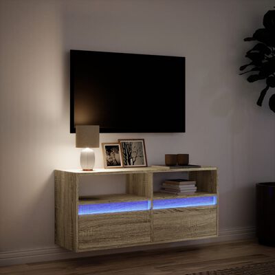 vidaXL Meuble TV mural avec lumières LED chêne sonoma 100x31x45 cm