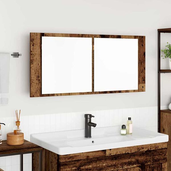 vidaXL Cabinet Miroir LED avec étagère Bois ancien 100 x 12 x 45 cm