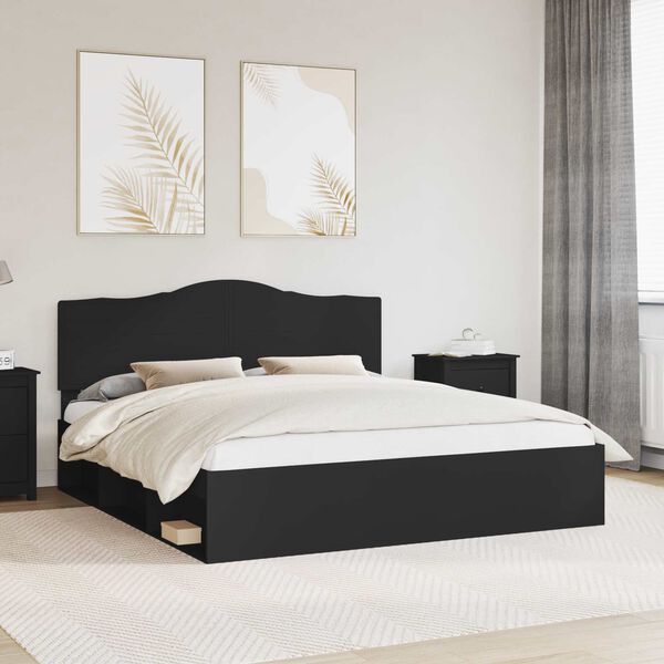 vidaXL Cadre de lit avec t&ecirc;te de lit Noir 180 x 200 cm Pin massif