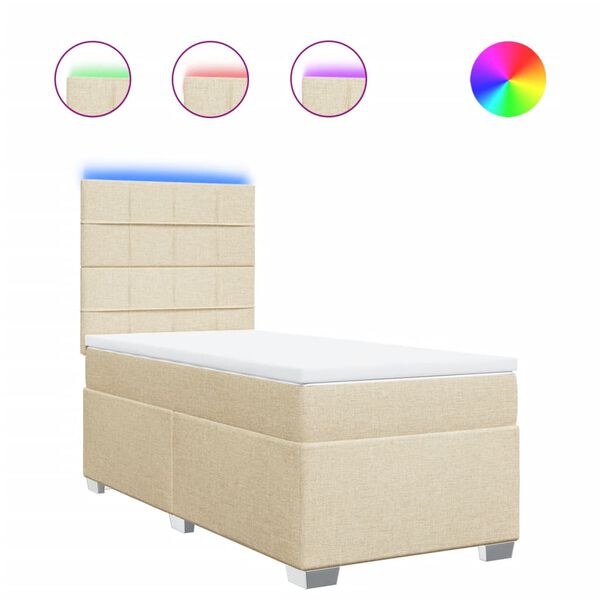 vidaXL Sommier &agrave; lattes de lit et matelas Cr&egrave;me 90x190 cm Tissu