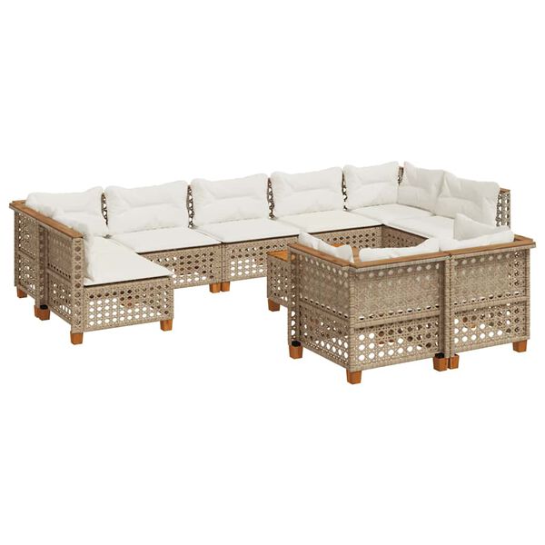 vidaXL Salon de jardin avec coussins 10 pcs beige r&eacute;sine tress&eacute;e