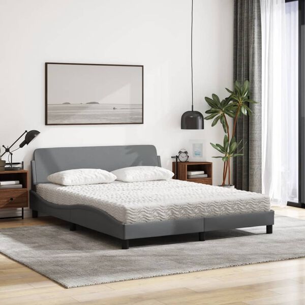 vidaXL Lit avec matelas Dover gris clair 160x200 cm tissu