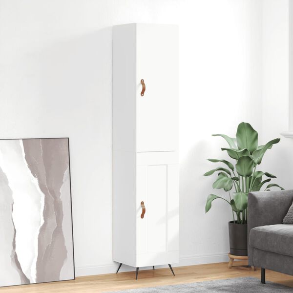 vidaXL Buffet haut Blanc brillant 34,5x34x180 cm Bois d'ing&eacute;nierie