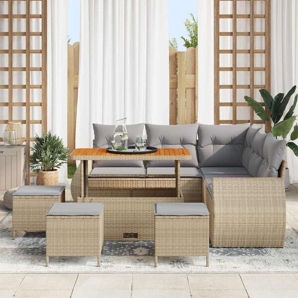 vidaXL Ensemble de canap&eacute; de jardin 9 pcs Beige et Gris clair