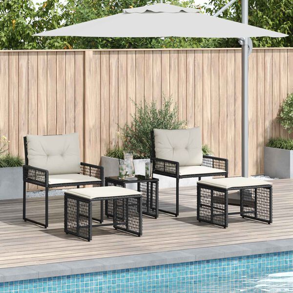 vidaXL Ensemble de meubles d'ext&eacute;rieur 5 pcs Noir et Blanc