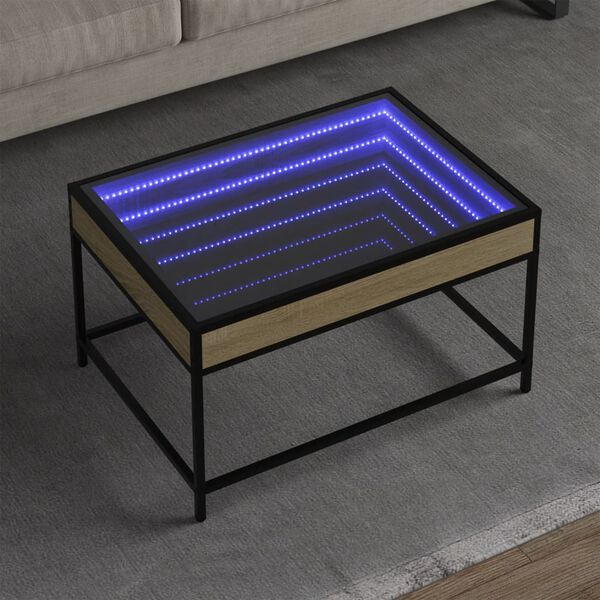 vidaXL Table basse avec LED infini ch&ecirc;ne sonoma 70x50x41 cm