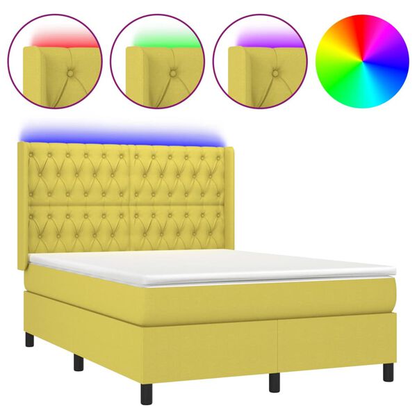 vidaXL Sommier &agrave; lattes de lit matelas et LED Vert 140x200 cm Tissu