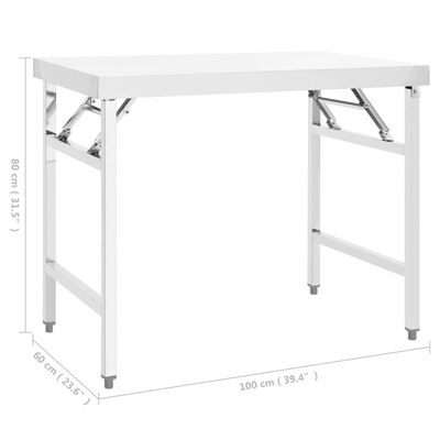 vidaXL Table de travail pliable de cuisine 100x60x80 cm Inox