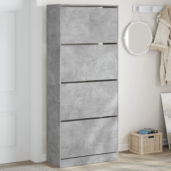 vidaXL Armoire &agrave; chaussures 4 tiroirs rabattables gris b&eacute;ton