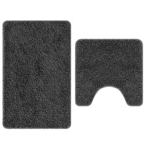 vidaXL Ensemble de tapis de bain antid&eacute;rapants 2 pc Gris fonc&eacute; PP