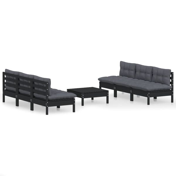 vidaXL Salon de jardin 7 pcs avec coussins anthracite bois de pin