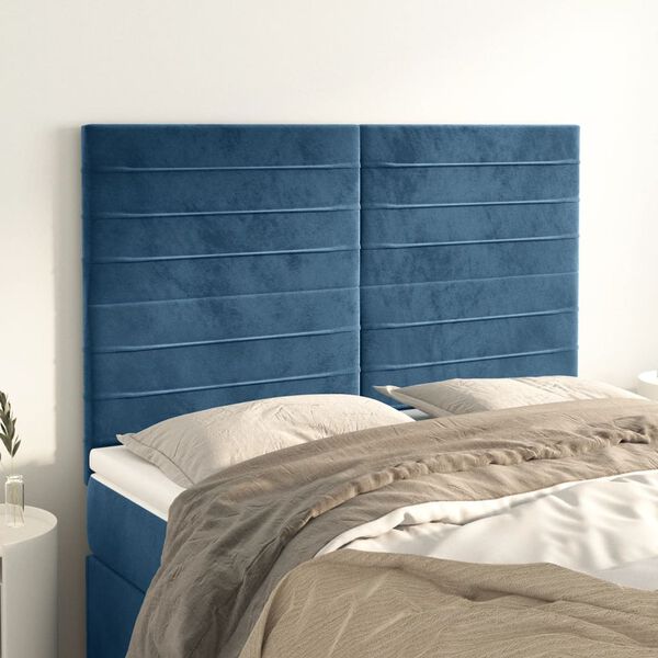 vidaXL T&ecirc;te de lit Bleu fonc&eacute; 144 x 5 x 118/128 cm Velours