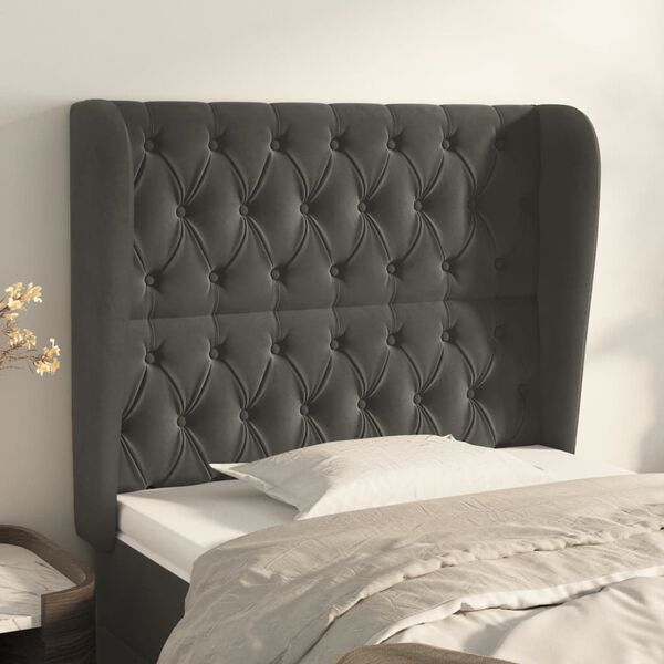 vidaXL T&ecirc;te de lit avec oreilles Gris fonc&eacute; 93x23x118/128 cm Velours