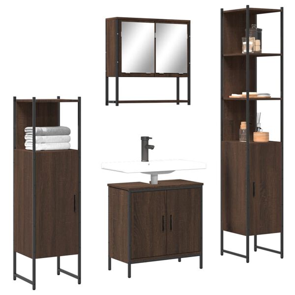 vidaXL Ensemble de meubles de salle de bain 4 pcs Ch&ecirc;ne marron