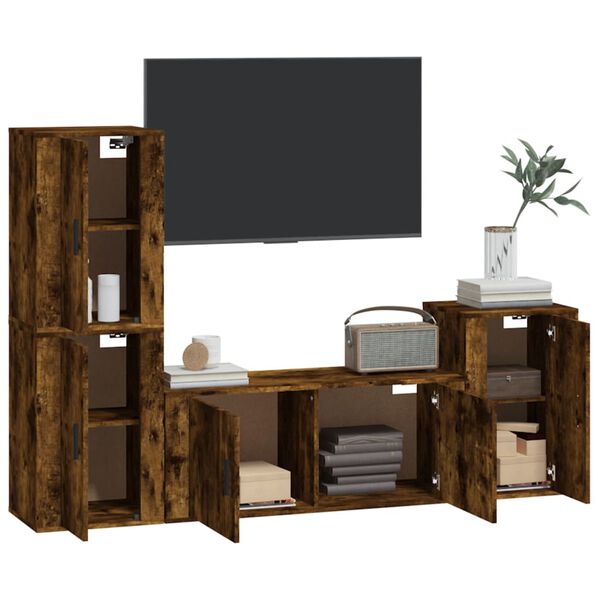 vidaXL Ensemble de meubles TV 4 pcs Ch&ecirc;ne fum&eacute; Bois d'ing&eacute;nierie